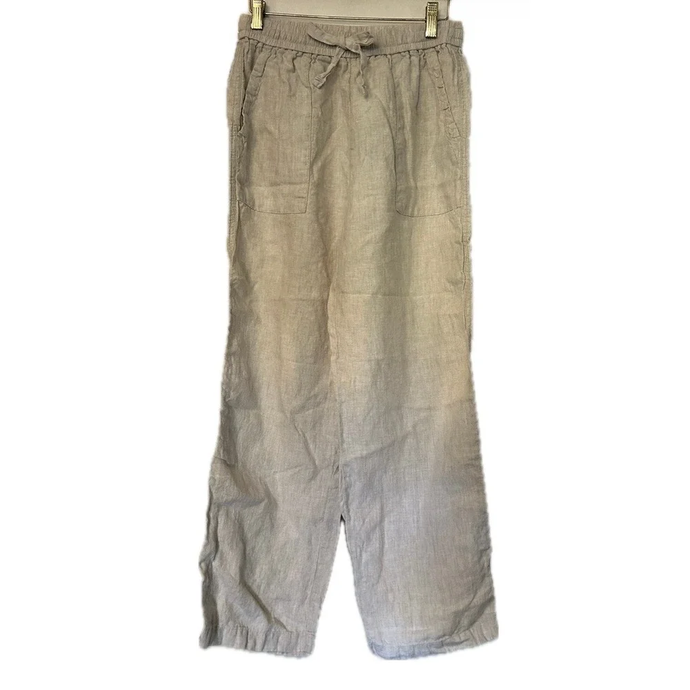Banana Republic Beige Linen Straight Leg Drawstring Pants. Women's Size Small.